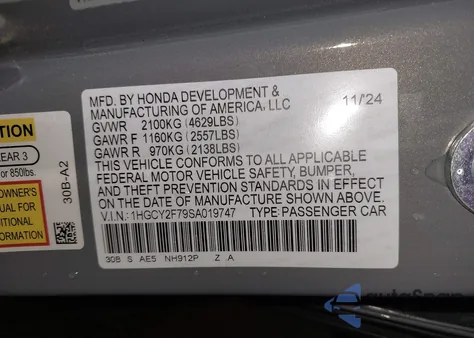 2025 Honda Accord Hybrid Sport-L from USA, damaged, VIN 1HGCY2F79SA019747